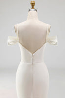 Load image into Gallery viewer, White Mermaid Cold Shoulder Corset Sweep Train Wedding Dress with Slit