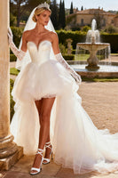 Load image into Gallery viewer, Queendancer Women Ivory Corset Tulle High Low Wedding Dress Beaded Sweetheart A Line Bridal Dress