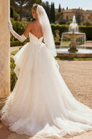 Load image into Gallery viewer, Ivory Tulle Beaded A Line Sweetheart High-Low Wedding Dress