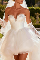 Load image into Gallery viewer, Ivory Tulle Beaded A Line Sweetheart High-Low Wedding Dress
