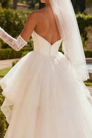 Load image into Gallery viewer, Ivory Tulle Beaded A Line Sweetheart High-Low Wedding Dress