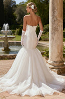 Load image into Gallery viewer, Ivory Satin Strapless Beaded Mermaid Sweep Train Wedding Dress