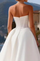 Load image into Gallery viewer, White Satin Corset A Line Sweetheart Sweep Train Wedding Dress