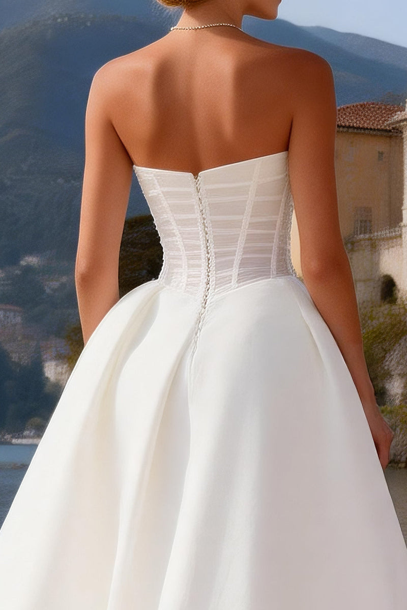 Load image into Gallery viewer, White Satin Corset A Line Sweetheart Sweep Train Wedding Dress