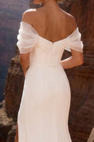 Load image into Gallery viewer, White Off The Shoulder Sweep Train Mermaid Wedding Dress with Slit