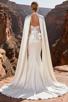 Load image into Gallery viewer, Ivory Satin Sweetheart Corset Mermaid Sweep Train Wedding Dress with Cape
