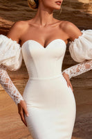 Load image into Gallery viewer, White Sweetheart Satin Mermaid Sweep Train Wedding Dress with Sleeves