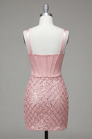 Load image into Gallery viewer, Sparkly Pink Bodycon Sequins Corset Short Prom Dress