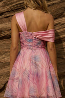 Load image into Gallery viewer, Pink Chiffon A Line Asymmetrical Neck Short Prom Dress