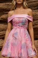 Load image into Gallery viewer, Pink Off the Shoulder Chiffon A Line Short Prom Dress