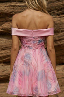 Load image into Gallery viewer, Pink Off the Shoulder Chiffon A Line Short Prom Dress