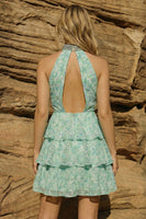 Load image into Gallery viewer, Light Green Keyhole Halter Short Prom Dress with Detachable Sleeves