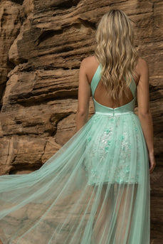 Floral Green Satin Halter Bodycon Short Prom Dress with Cape