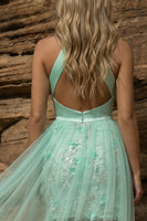 Load image into Gallery viewer, Floral Green Satin Halter Bodycon Short Prom Dress with Cape