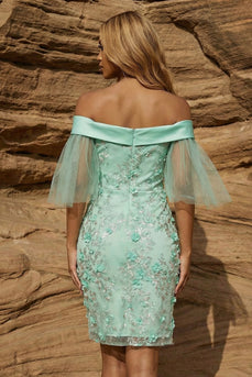 Off the Shoulder Green Floral Bodycon Corset Short Prom Dress with Embroidery
