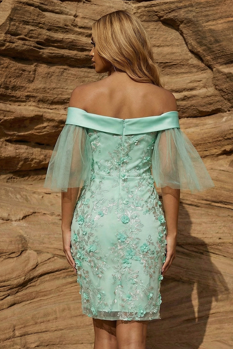 Load image into Gallery viewer, Off the Shoulder Green Floral Bodycon Corset Short Prom Dress with Embroidery