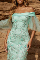 Load image into Gallery viewer, Off the Shoulder Green Floral Bodycon Corset Short Prom Dress with Embroidery