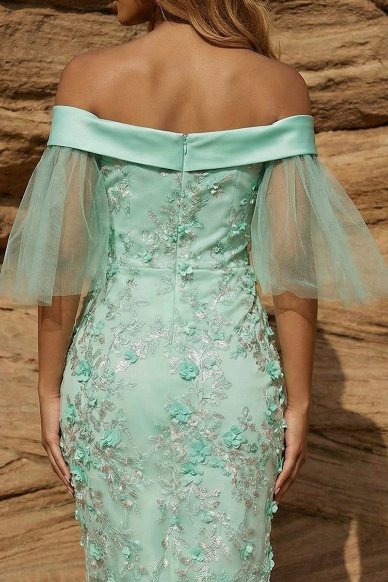 Load image into Gallery viewer, Off the Shoulder Green Floral Bodycon Corset Short Prom Dress with Embroidery
