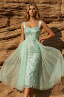 Load image into Gallery viewer, Floral Green Bodycon Corset Short Prom Dress with Cape