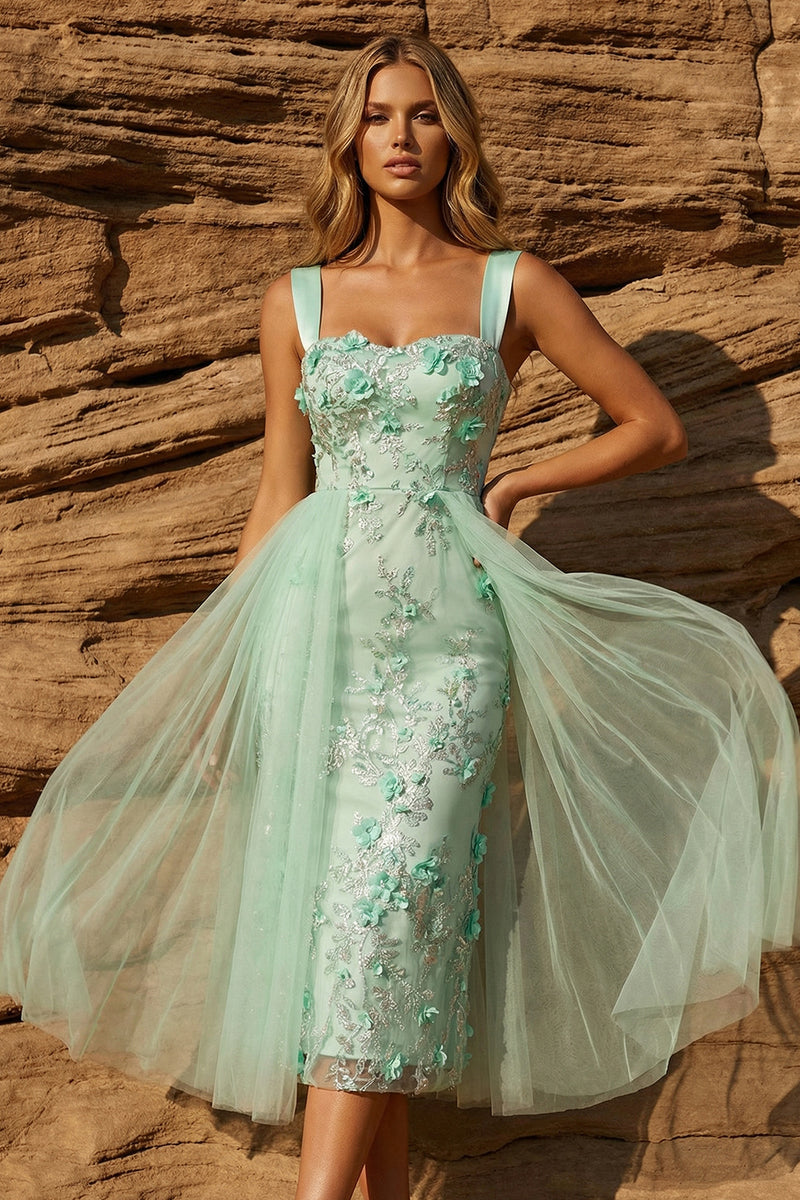 Load image into Gallery viewer, Floral Green Bodycon Corset Short Prom Dress with Cape