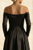 Load image into Gallery viewer, Black Off the Shoulder A Line Satin Long Formal Dress with Sleeves