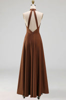 Load image into Gallery viewer, Chocolate Halter Ruched A Line Long Formal Dress
