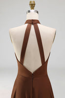 Load image into Gallery viewer, Chocolate Halter Ruched A Line Long Formal Dress