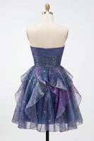Load image into Gallery viewer, Sweetheart Dusty Blue A Line Ruffled Pleated Short Prom Dress with Bow