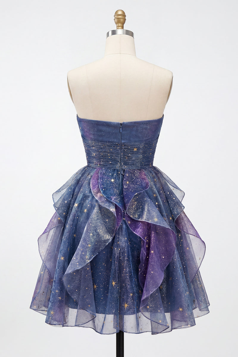 Load image into Gallery viewer, Sweetheart Dusty Blue A Line Ruffled Pleated Short Prom Dress with Bow