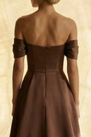 Load image into Gallery viewer, Chocolate Off the Shoulder A Line Ruched Asymmetrical Formal Dress