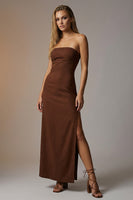 Load image into Gallery viewer, Sparkly Chocolate Sheath Strapless Long Formal Dress with Slit