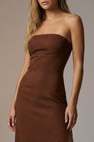 Load image into Gallery viewer, Sparkly Chocolate Sheath Strapless Long Formal Dress with Slit