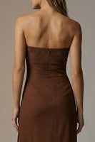 Load image into Gallery viewer, Sparkly Chocolate Sheath Strapless Long Formal Dress with Slit