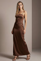 Load image into Gallery viewer, Sparkly Chocolate Sheath Spaghetti Straps Long Formal Dress with Beading