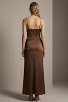 Load image into Gallery viewer, Sparkly Chocolate Sheath Spaghetti Straps Long Formal Dress with Beading