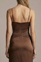 Load image into Gallery viewer, Sparkly Chocolate Sheath Spaghetti Straps Long Formal Dress with Beading