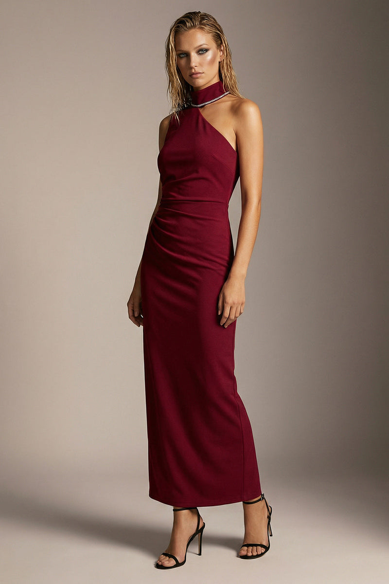 Load image into Gallery viewer, Sparkly Sheath Burgundy One Shoulder Long Formal Dress