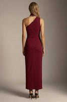 Load image into Gallery viewer, Sparkly Sheath Burgundy One Shoulder Long Formal Dress