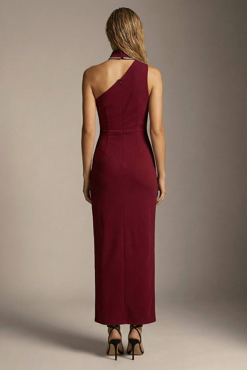 Load image into Gallery viewer, Sparkly Sheath Burgundy One Shoulder Long Formal Dress