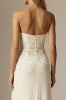 Load image into Gallery viewer, Sparkly Ivory Beaded Sheath Strapless Long Formal Dress with Slit