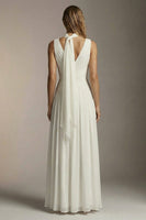 Load image into Gallery viewer, Ivory Chiffon Pleated Thick Straps A Line Long Formal Dress