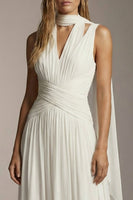 Load image into Gallery viewer, Ivory Chiffon Pleated Thick Straps A Line Long Formal Dress
