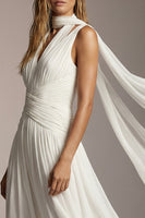 Load image into Gallery viewer, Ivory Chiffon Pleated Thick Straps A Line Long Formal Dress