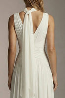 Load image into Gallery viewer, Ivory Chiffon Pleated Thick Straps A Line Long Formal Dress