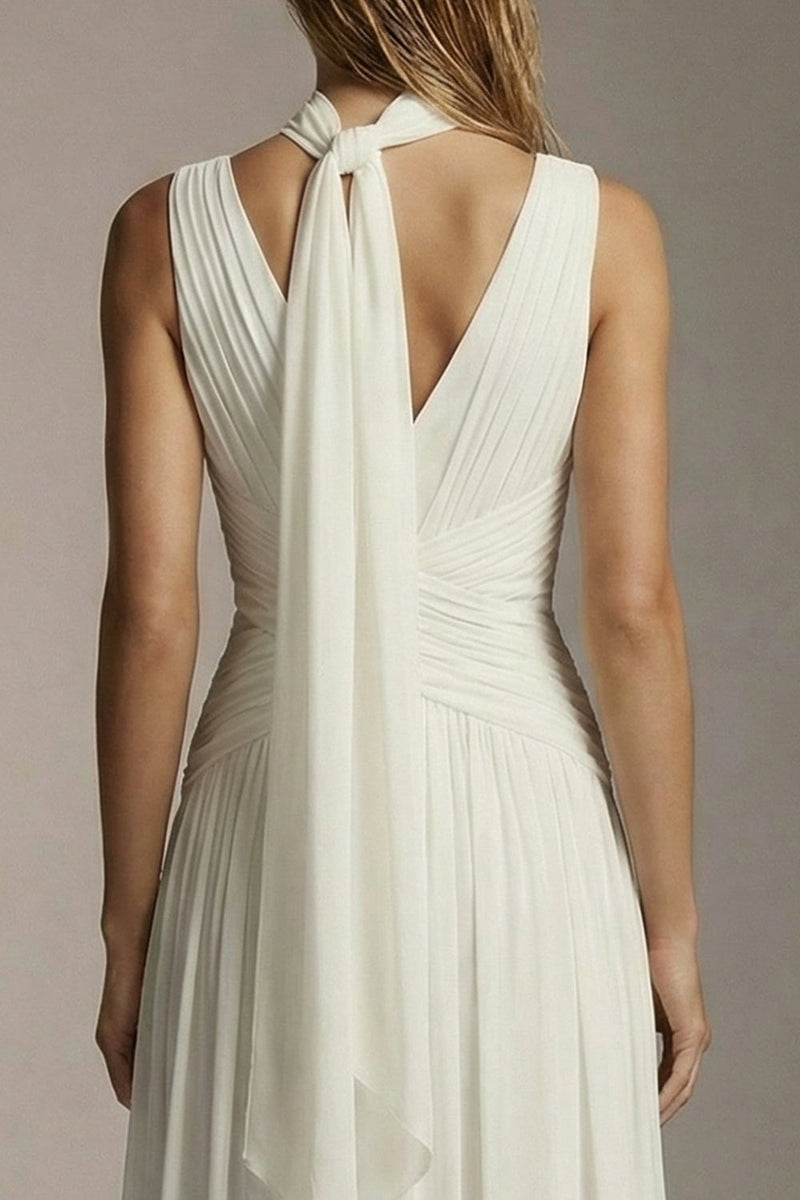 Load image into Gallery viewer, Ivory Chiffon Pleated Thick Straps A Line Long Formal Dress