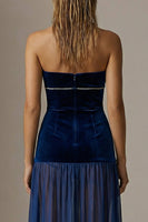 Load image into Gallery viewer, Navy Velvet Strapless Sheath Long Formal Dress with Slit
