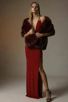Load image into Gallery viewer, Dark Red Sheath Backless Halter Long Formal Dress with Slit