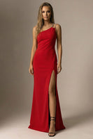 Load image into Gallery viewer, Elegant Red Mermaid One Shoulder Long Formal Dress with Slit