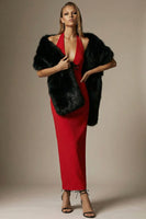 Load image into Gallery viewer, Red Sheath Halter Long Backless Formal Dress with Bow