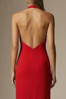 Load image into Gallery viewer, Red Sheath Halter Long Backless Formal Dress with Bow